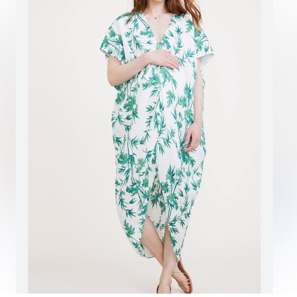 Hatch The Linen Riviera Caftan Maternity Dress One Size Petite‎